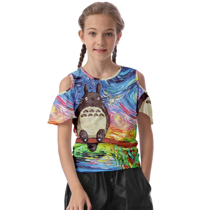 Totoro Starry Night Art Van Gogh Parody Kids  Butterfly Cutout T-Shirt