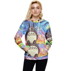 Totoro Starry Night Art Van Gogh Parody Women s Lightweight Drawstring Hoodie by Modalart