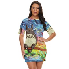 Totoro Starry Night Art Van Gogh Parody Just Threw It On Dress by Modalart