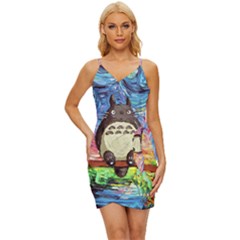 Totoro Starry Night Art Van Gogh Parody Wrap Tie Front Dress by Modalart