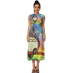 Totoro Starry Night Art Van Gogh Parody Sleeveless Round Neck Midi Dress by Modalart