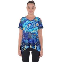 Starry Night Van Gogh Painting Art City Scape Cut Out Side Drop T-shirt by Modalart