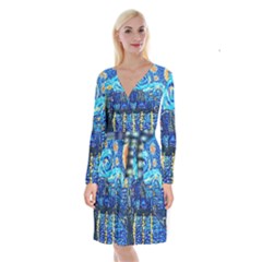 Starry Night Van Gogh Painting Art City Scape Long Sleeve Velvet Front Wrap Dress by Modalart