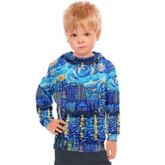 Starry Night Van Gogh Painting Art City Scape Kids  Hooded Pullover by Modalart