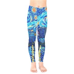 Starry Night Van Gogh Painting Art City Scape Kids  Leggings by Modalart