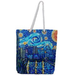 Starry Night Van Gogh Painting Art City Scape Full Print Rope Handle Tote (large) by Modalart