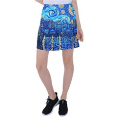 Starry Night Van Gogh Painting Art City Scape Tennis Skirt by Modalart