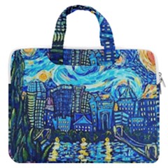 Starry Night Van Gogh Painting Art City Scape Macbook Pro 16  Double Pocket Laptop Bag  by Modalart