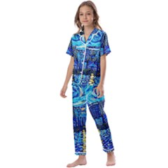 Starry Night Van Gogh Painting Art City Scape Kids  Satin Short Sleeve Pajamas Set by Modalart