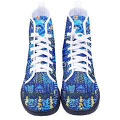 Starry Night Van Gogh Painting Art City Scape Men s High-top Canvas Sneakers by Modalart