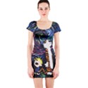 Cartoon Art Starry Night Van Gogh Short Sleeve Bodycon Dress View1