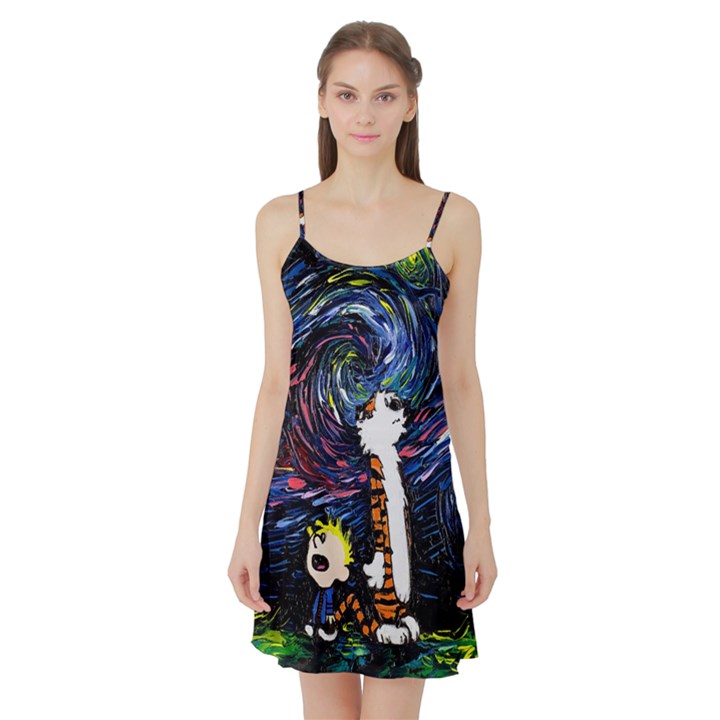 Cartoon Art Starry Night Van Gogh Satin Night Slip