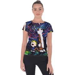 Cartoon Art Starry Night Van Gogh Short Sleeve Sports Top  by Modalart