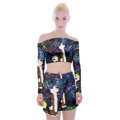 Cartoon Art Starry Night Van Gogh Off Shoulder Top With Mini Skirt Set by Modalart