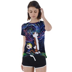 Cartoon Art Starry Night Van Gogh Short Sleeve Open Back T-shirt by Modalart