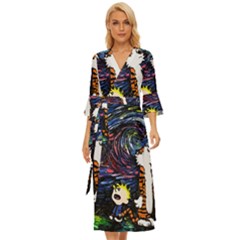 Cartoon Art Starry Night Van Gogh Midsummer Wrap Dress