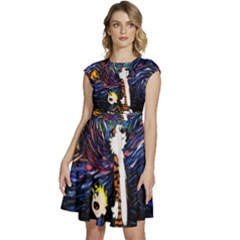 Cartoon Art Starry Night Van Gogh Cap Sleeve High Waist Dress by Modalart