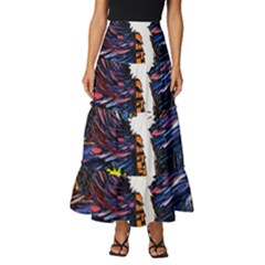 Cartoon Art Starry Night Van Gogh Tiered Ruffle Maxi Skirt by Modalart