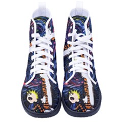 Cartoon Art Starry Night Van Gogh Kid s High-top Canvas Sneakers by Modalart