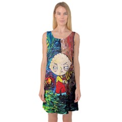 Cartoon Starry Night Vincent Van Gogh Sleeveless Satin Nightdress by Modalart