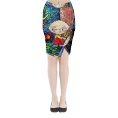 Cartoon Starry Night Vincent Van Gogh Midi Wrap Pencil Skirt by Modalart