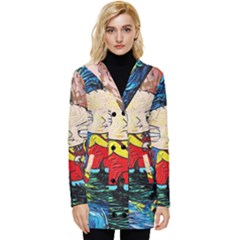 Cartoon Starry Night Vincent Van Gogh Button Up Hooded Coat  by Modalart