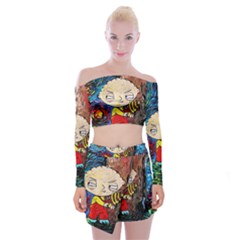 Cartoon Starry Night Vincent Van Gogh Off Shoulder Top With Mini Skirt Set by Modalart