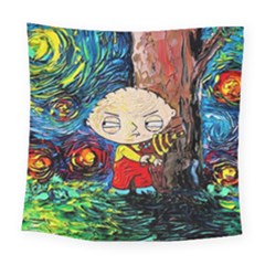 Cartoon Starry Night Vincent Van Gogh Square Tapestry (large) by Modalart