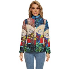 Cartoon Starry Night Vincent Van Gogh Women s Puffer Bubble Jacket Coat by Modalart