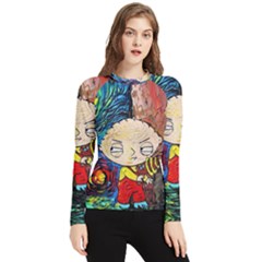 Cartoon Starry Night Vincent Van Gogh Women s Long Sleeve Rash Guard by Modalart