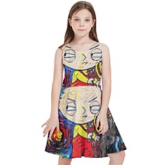 Cartoon Starry Night Vincent Van Gogh Kids  Skater Dress by Modalart