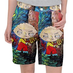 Cartoon Starry Night Vincent Van Gogh Women s Pocket Shorts by Modalart