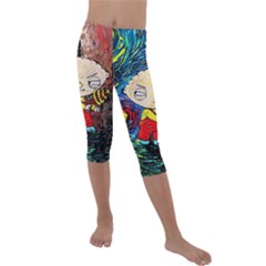 Cartoon Starry Night Vincent Van Gogh Kids  Lightweight Velour Capri Leggings  by Modalart