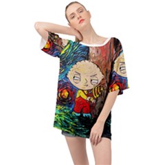 Cartoon Starry Night Vincent Van Gogh Oversized Chiffon Top by Modalart