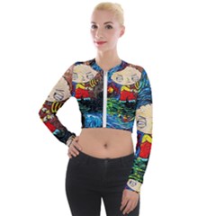 Cartoon Starry Night Vincent Van Gogh Long Sleeve Cropped Velvet Jacket by Modalart