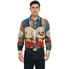 Cartoon Starry Night Vincent Van Gogh Men s Long Sleeve Pocket Shirt  by Modalart