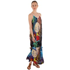 Cartoon Starry Night Vincent Van Gogh Cami Maxi Ruffle Chiffon Dress by Modalart