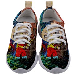 Cartoon Starry Night Vincent Van Gogh Kids Athletic Shoes by Modalart