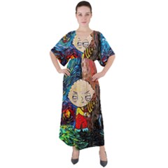 Cartoon Starry Night Vincent Van Gogh V-neck Boho Style Maxi Dress