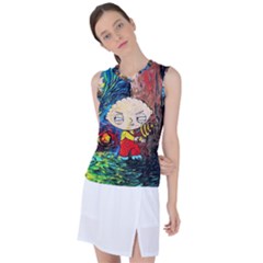 Cartoon Starry Night Vincent Van Gogh Women s Sleeveless Sports Top by Modalart