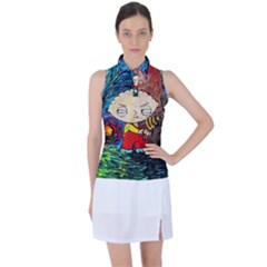 Cartoon Starry Night Vincent Van Gogh Women s Sleeveless Polo T-shirt by Modalart