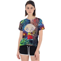 Cartoon Starry Night Vincent Van Gogh Open Back Sport T-shirt by Modalart