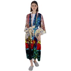 Cartoon Starry Night Vincent Van Gogh Maxi Satin Kimono by Modalart