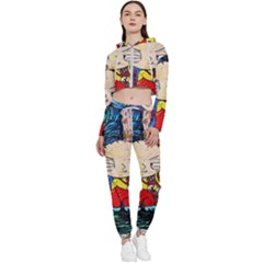 Cartoon Starry Night Vincent Van Gogh Cropped Zip Up Lounge Set by Modalart