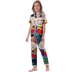 Cartoon Starry Night Vincent Van Gogh Kids  Satin Short Sleeve Pajamas Set by Modalart