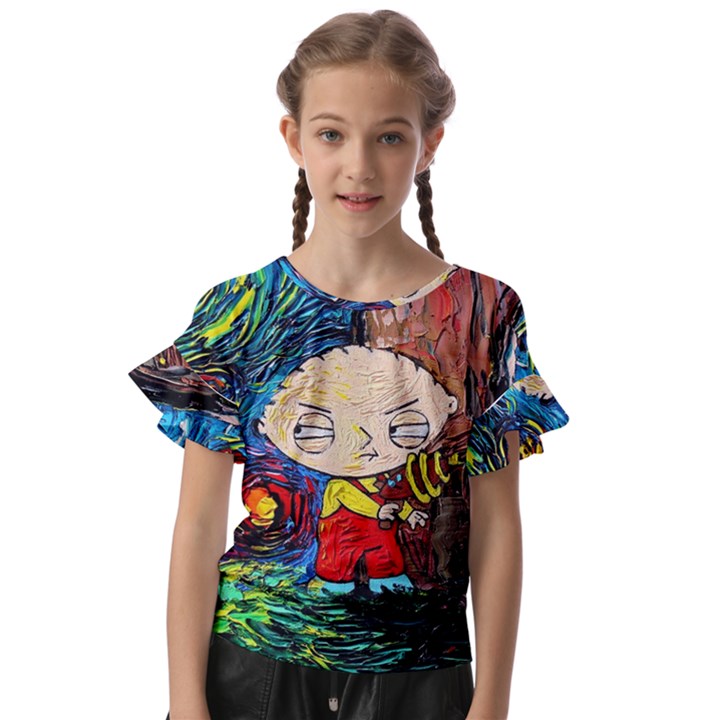 Cartoon Starry Night Vincent Van Gogh Kids  Cut Out Flutter Sleeves