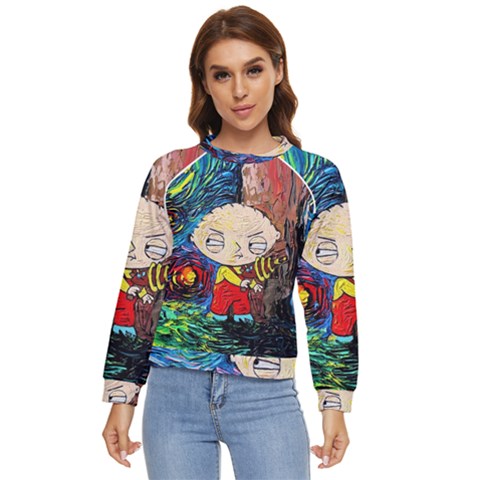 Cartoon Starry Night Vincent Van Gogh Women s Long Sleeve Raglan T-shirt by Modalart