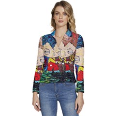 Cartoon Starry Night Vincent Van Gogh Women s Long Sleeve Revers Collar Cropped Jacket by Modalart