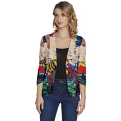 Cartoon Starry Night Vincent Van Gogh Women s One-button 3/4 Sleeve Short Jacket by Modalart