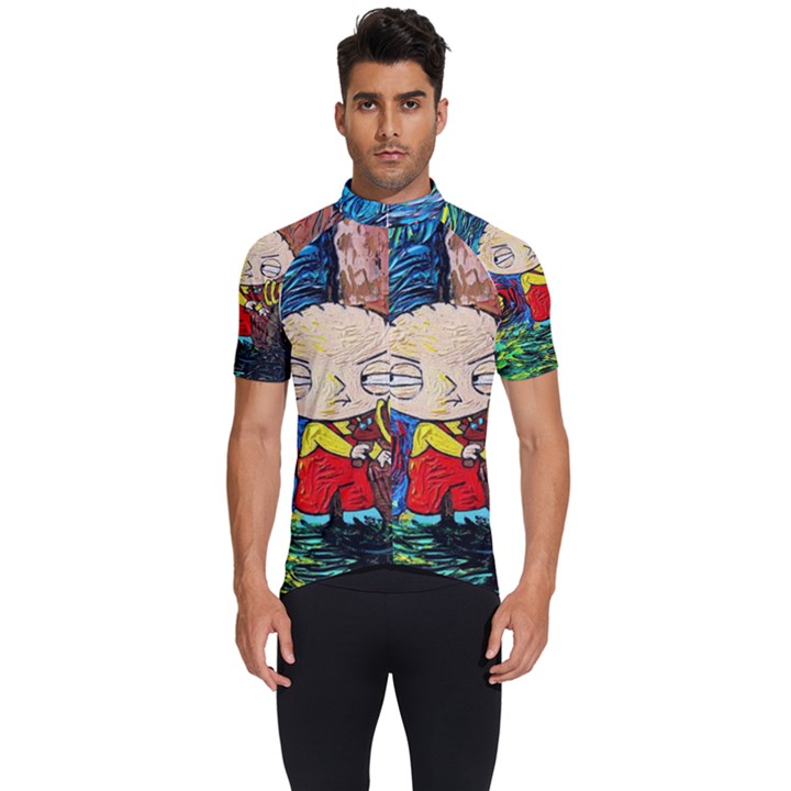 Cartoon Starry Night Vincent Van Gogh Men s Short Sleeve Cycling Jersey